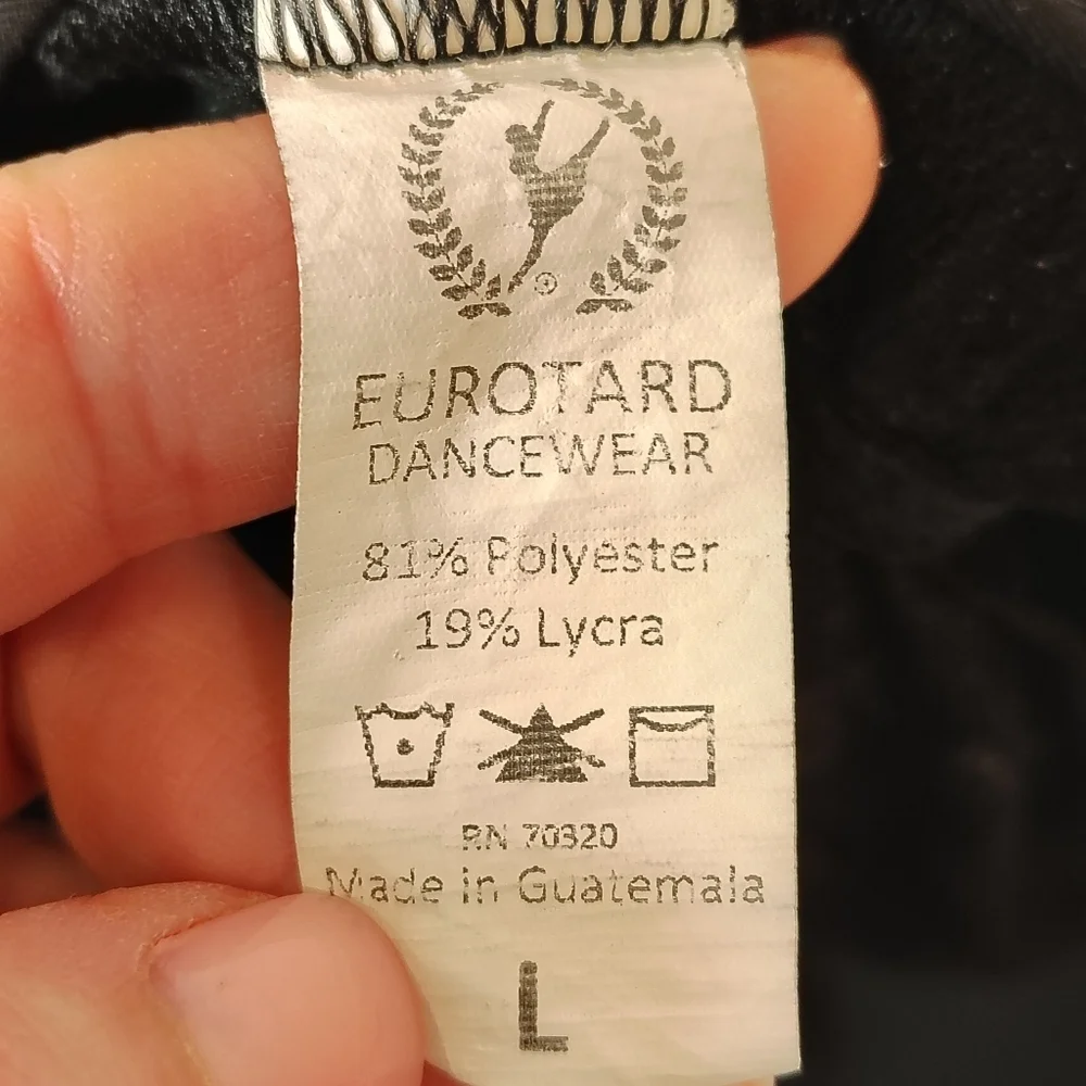 Eurotard Girls Lycra Blend Short Sleeve Dance Leotard‎ Dress Black Size Lg Dance